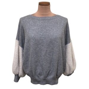 Jeanasis Sweater Size MEDIUM Gray Cream Balloon Sleeve Pullover